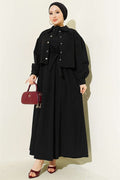 Snap Button Jacket and Vest 2 Piece Set, Black