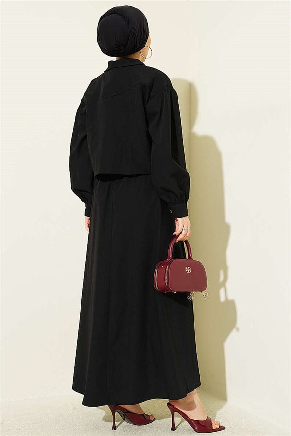 Snap Button Jacket and Vest 2 Piece Set, Black