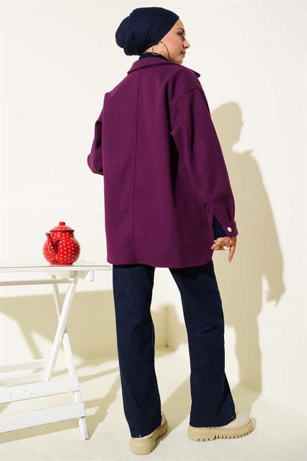 Snap Button Shirt Collar Cashmere Jacket Purple