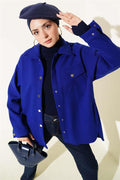 Snap Button Shirt Collar Cashmere Jacket in Saxe