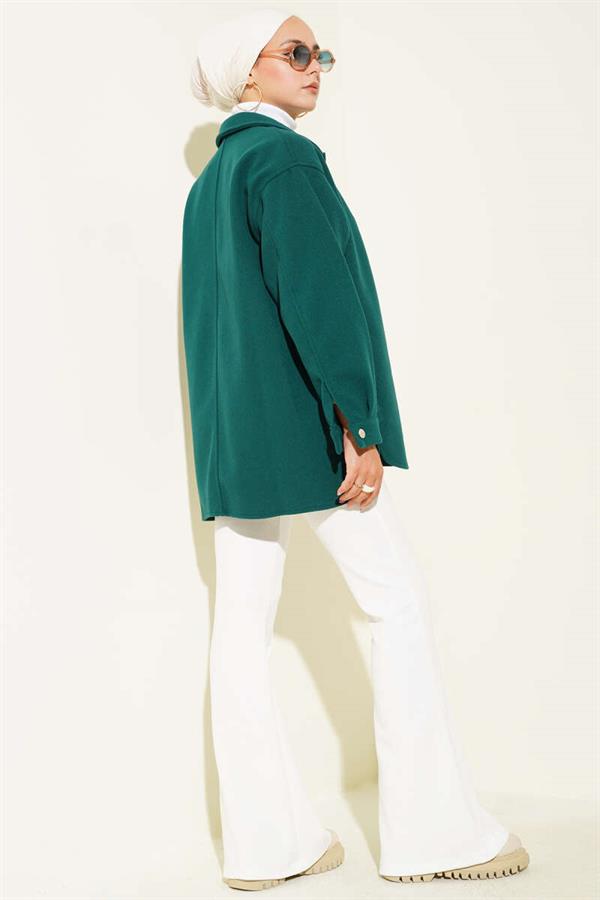 Snap Button Shirt Collar Cashmere Jacket Emerald