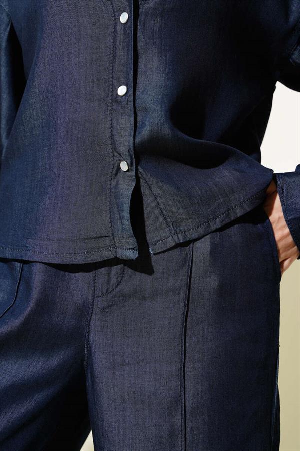 Snap Button Tencel Denim 2 Piece Set Navy Blue