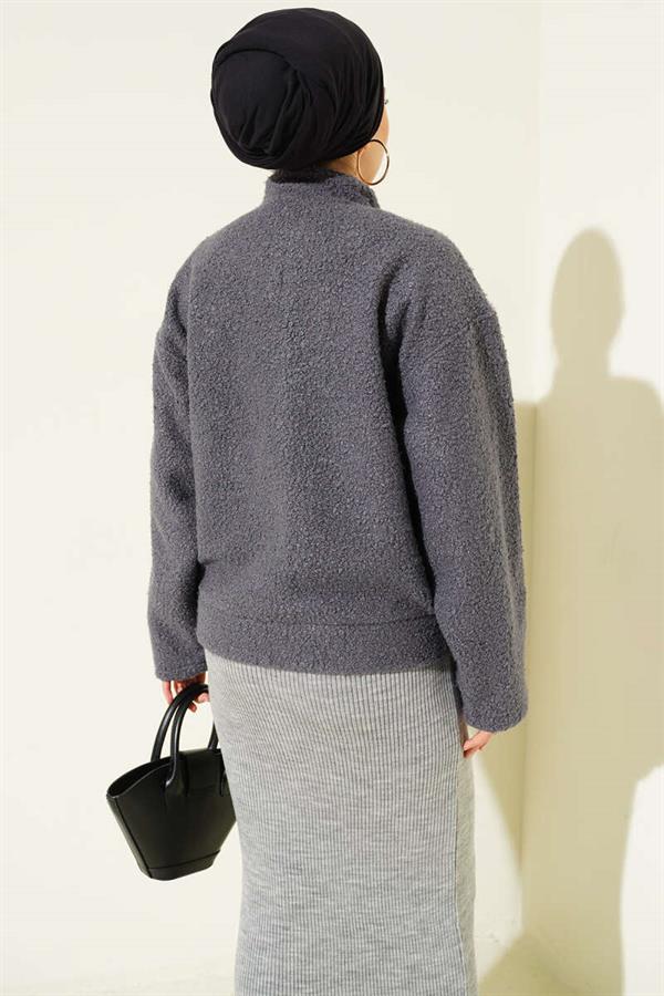 Snap-Front Boucle Pocket Jacket in Smoke