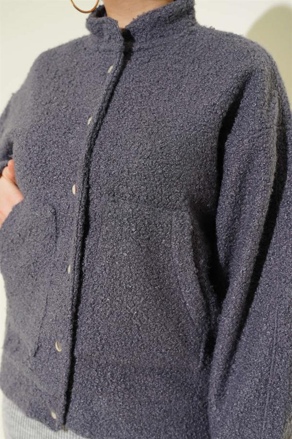 Snap-Front Boucle Pocket Jacket in Smoke