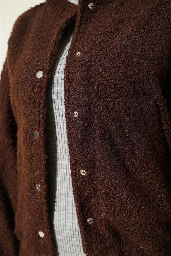 Snap-Front Boucle Pocket Jacket Brown