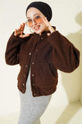 Snap-Front Boucle Pocket Jacket Brown