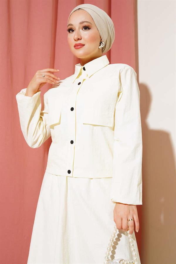Snap Skirted Parachute 2 Piece Set Cream