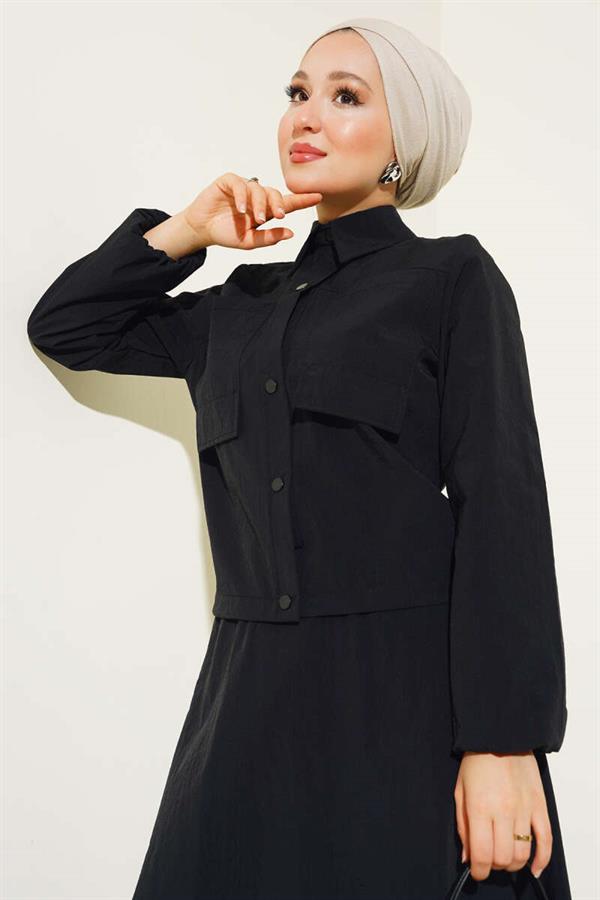 Snap Skirted Parachute 2 Piece Set Black