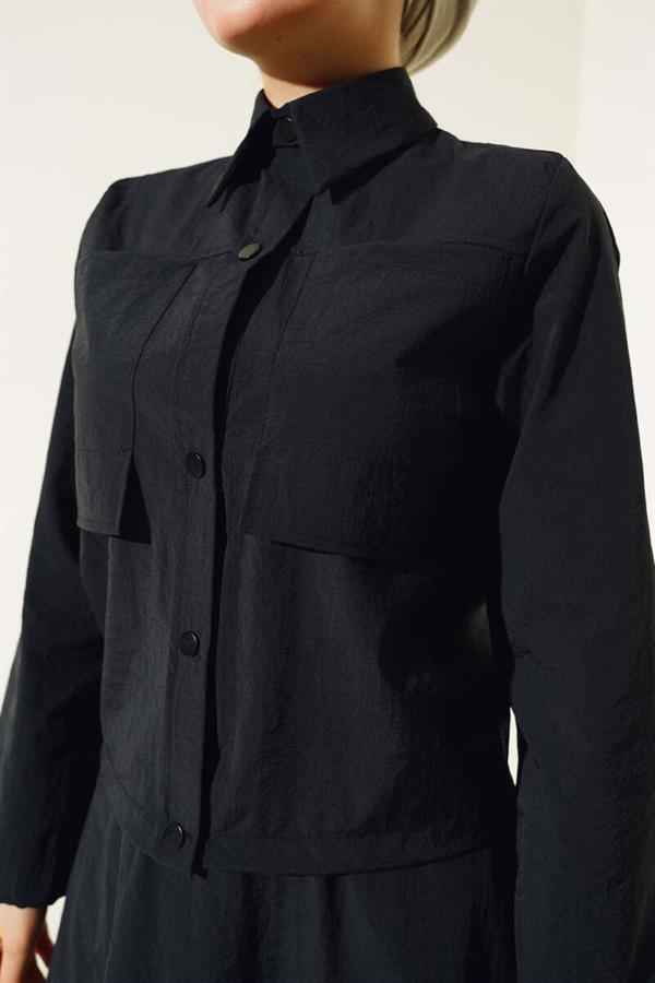 Snap Skirted Parachute 2 Piece Set Black