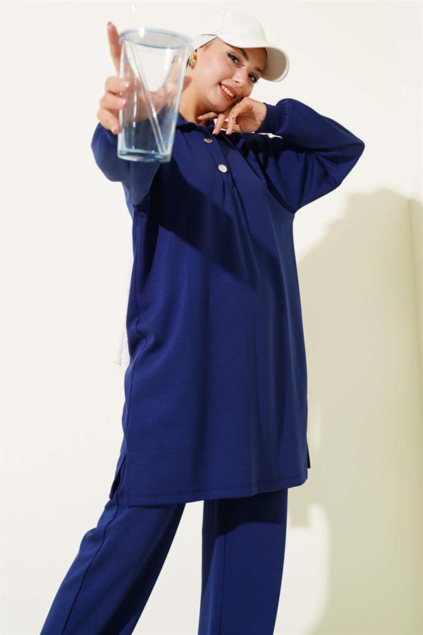 Snap-On Shirt Collar 2 Piece Set Navy Blue