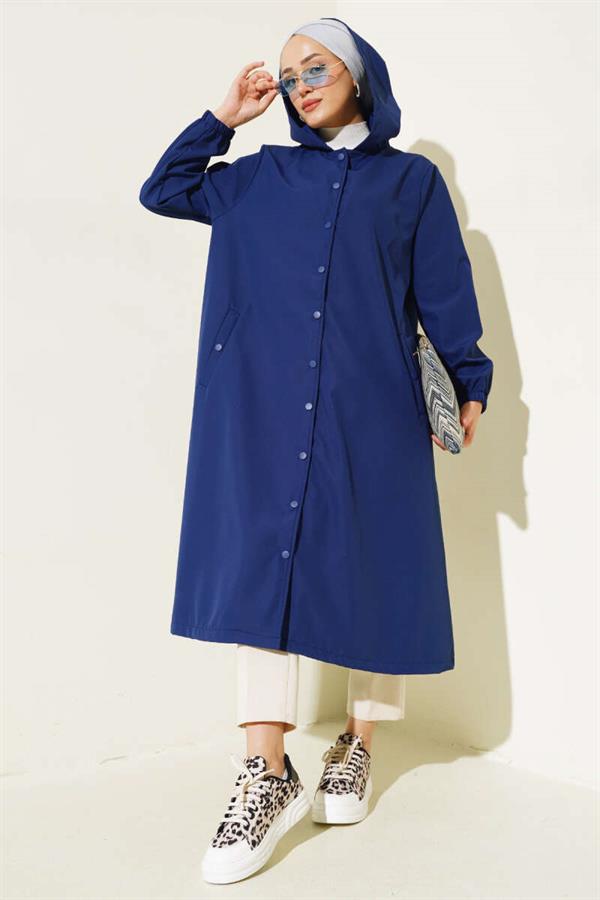 Snap-On Trench Coat Navy Blue