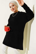 Striped Diamond Pattern Knitwear Tunic Black