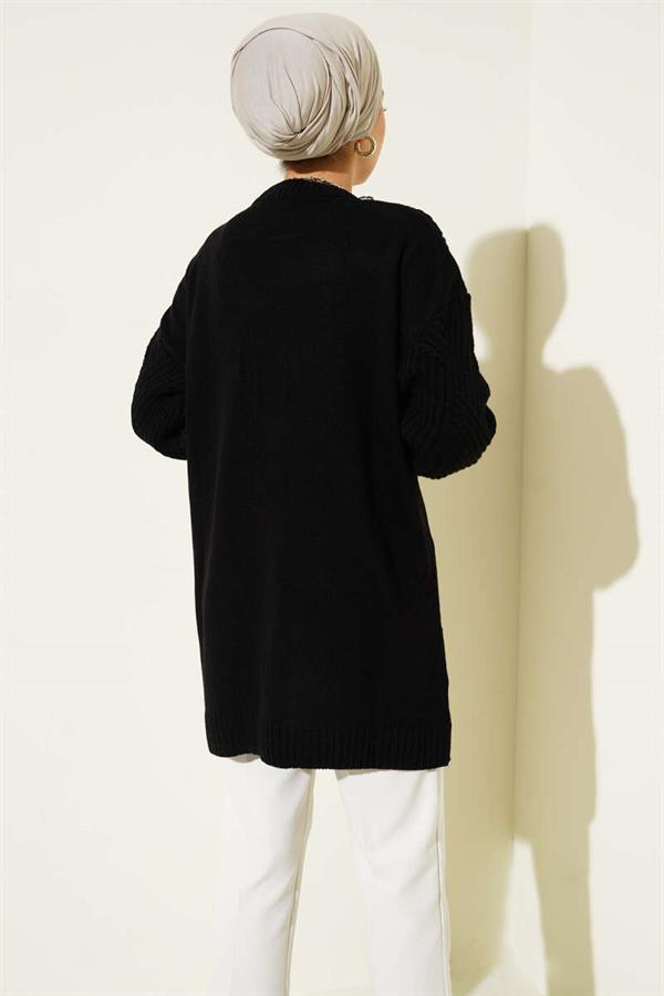 Striped Diamond Pattern Knitwear Tunic Black