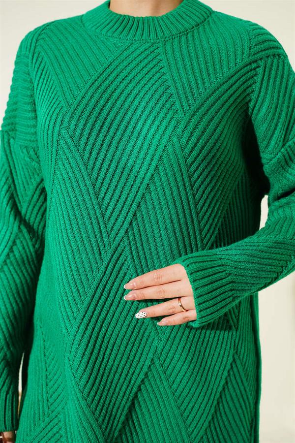 Striped Diamond Pattern Knitwear Tunic Emerald