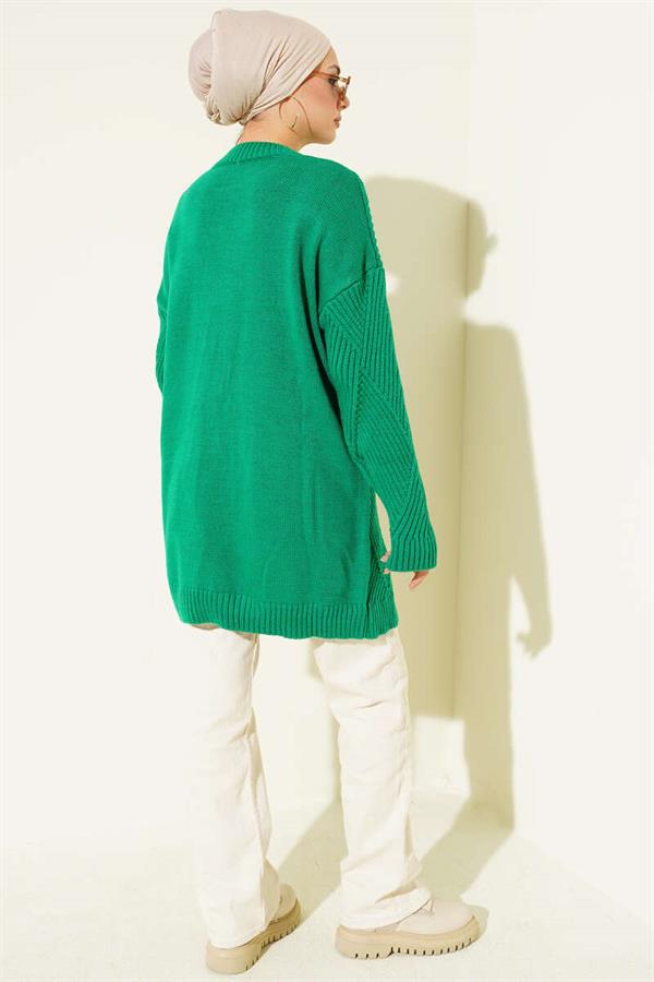 Striped Diamond Pattern Knitwear Tunic Emerald