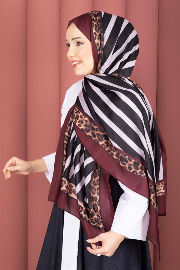 Striped Leopard Scarf Series Burgundy