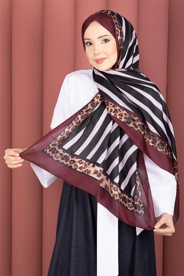 Striped Leopard Scarf Series Burgundy