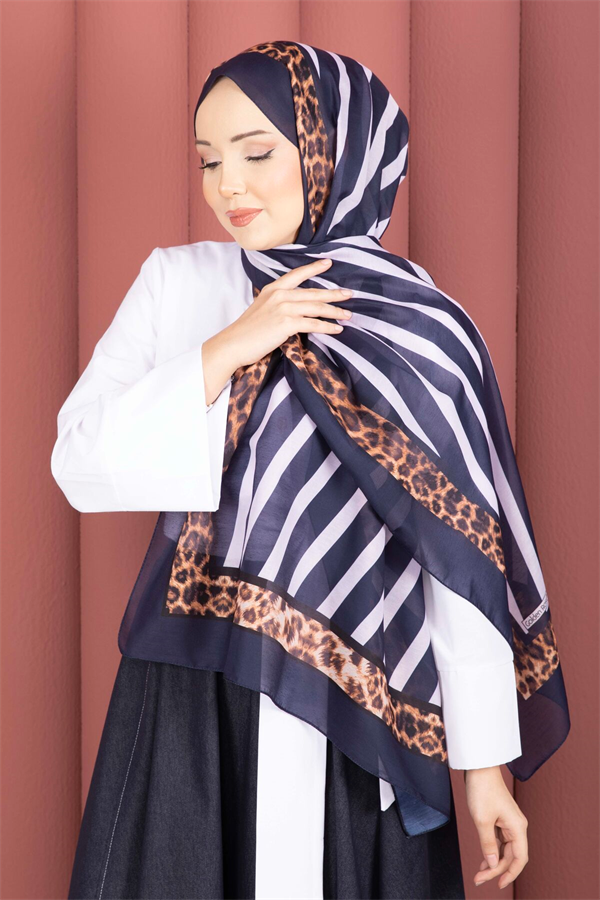 Striped Leopard Scarf Series Navy Blue