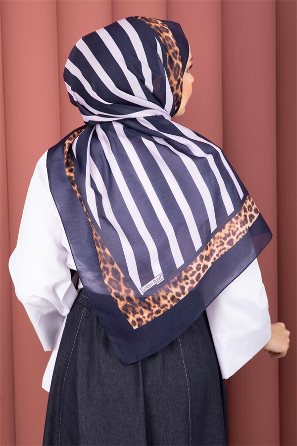 Striped Leopard Scarf Series Navy Blue