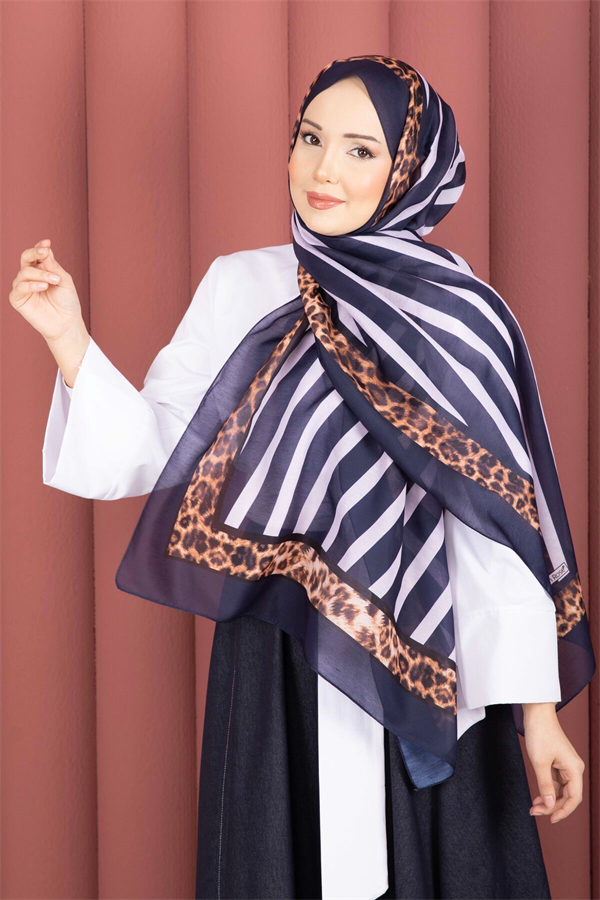 Striped Leopard Scarf Series Navy Blue