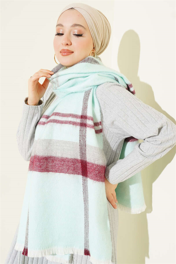 Striped Detail Shoulder Scarf, Aqua Green