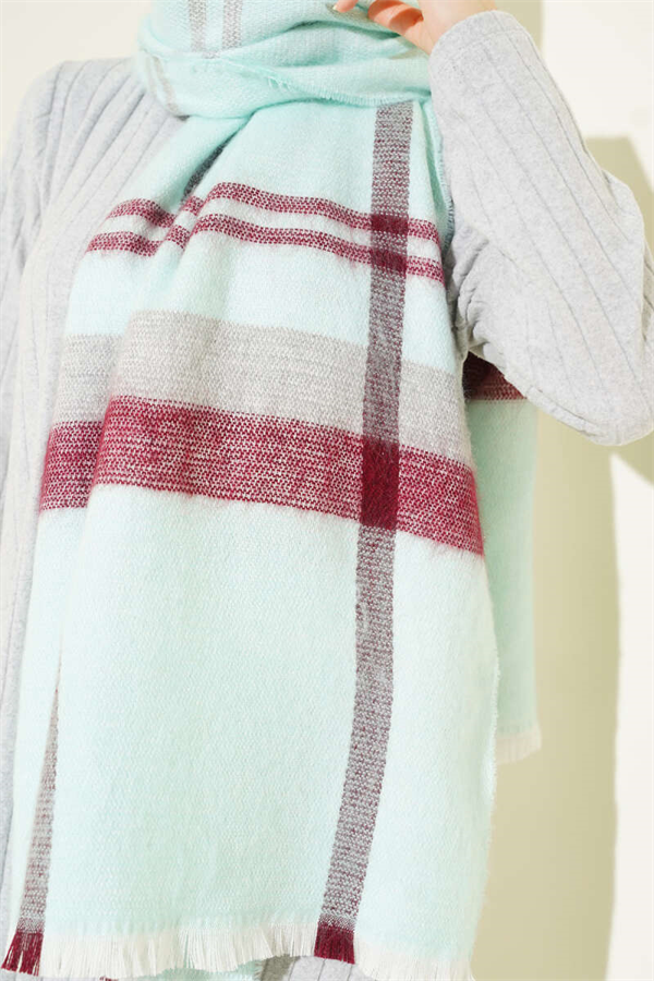 Striped Detail Shoulder Scarf, Aqua Green