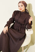 2 Piece Set with sequined skirt and striped detail, coffee brown.