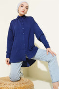 Striped Sequin Oversize Shirt, Navy Blue