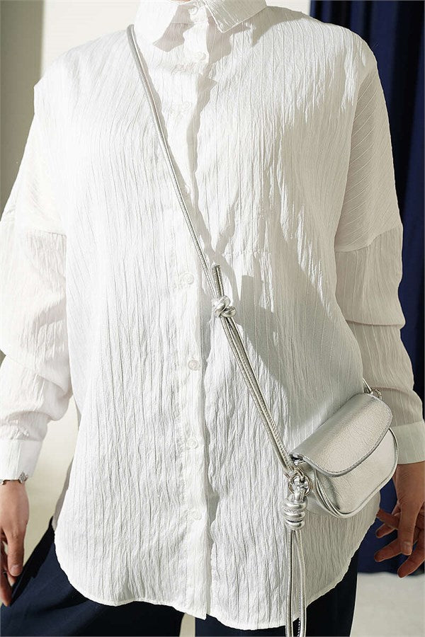 Striped Embossed Basic Shirt White