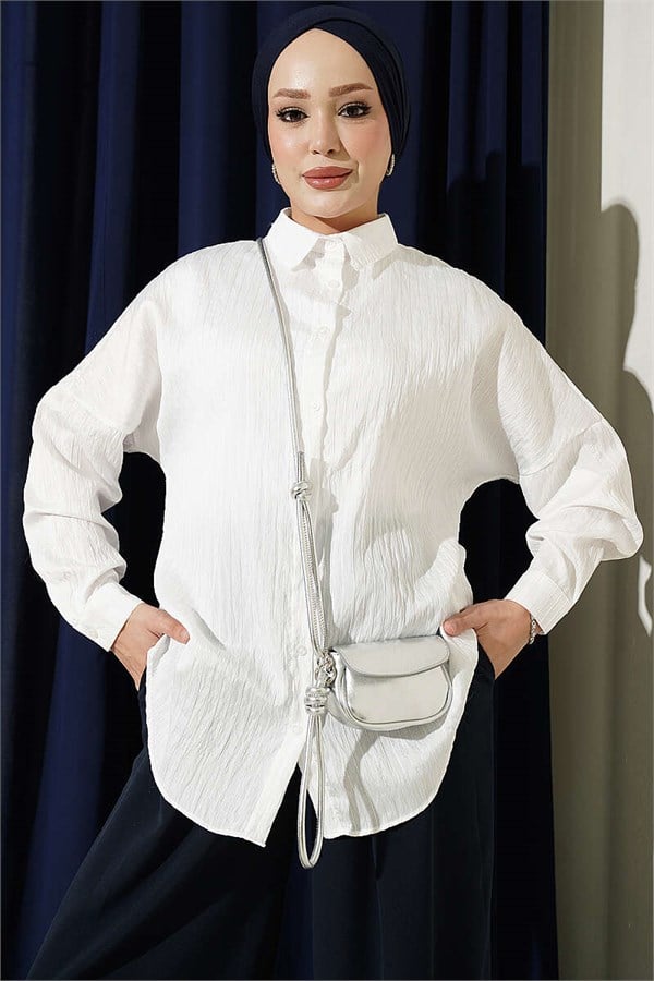 Striped Embossed Basic Shirt White