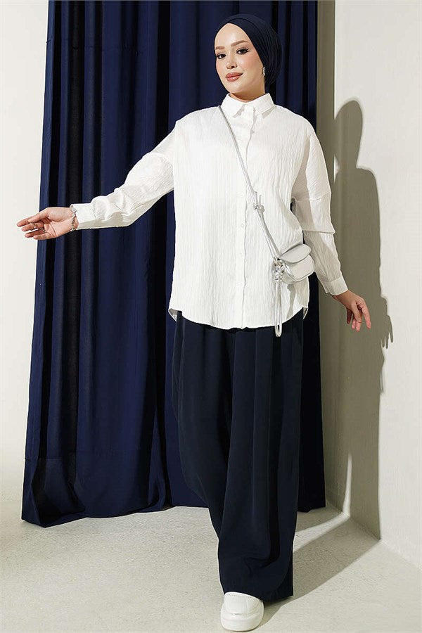 Striped Embossed Basic Shirt White