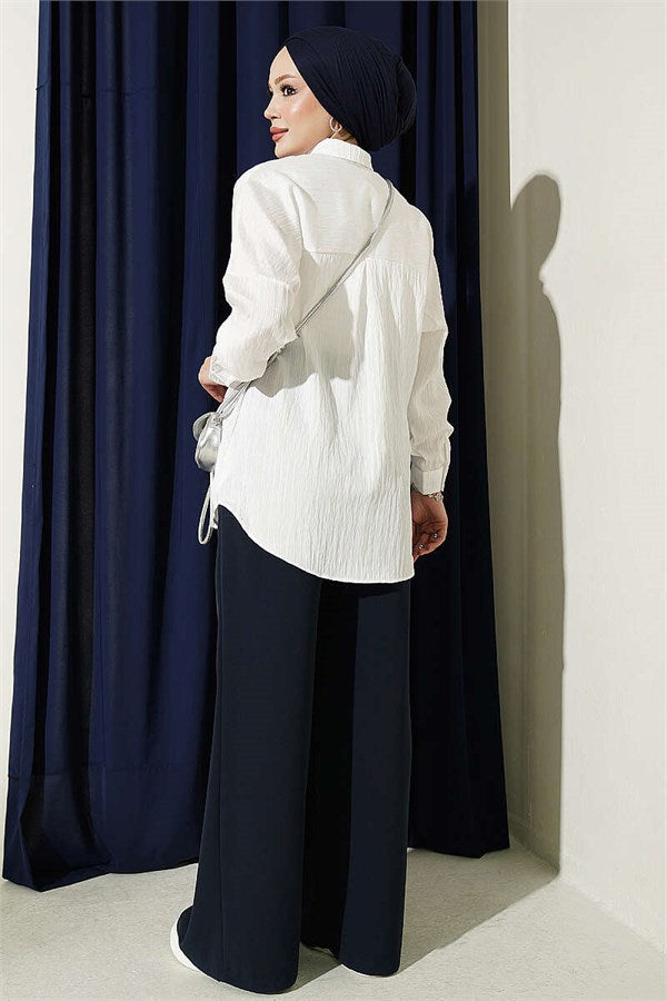 Striped Embossed Basic Shirt White