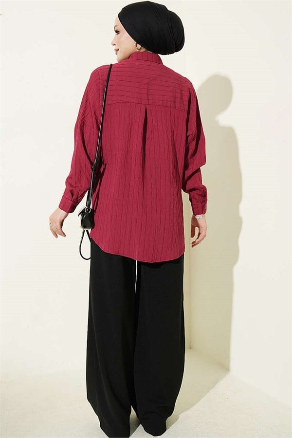 Basic Shirt with Embossed Stripe, Burgundy