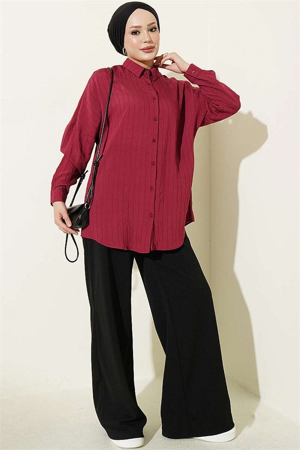 Basic Shirt with Embossed Stripe, Burgundy