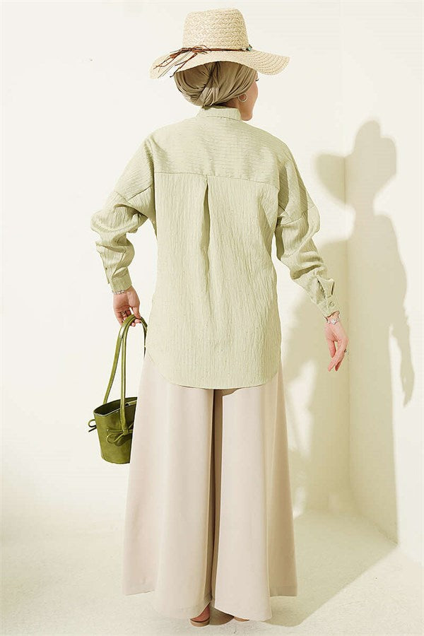 Basic Shirt with Embossed Stripe, Light Green