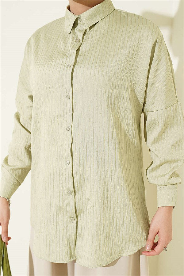 Basic Shirt with Embossed Stripe, Light Green