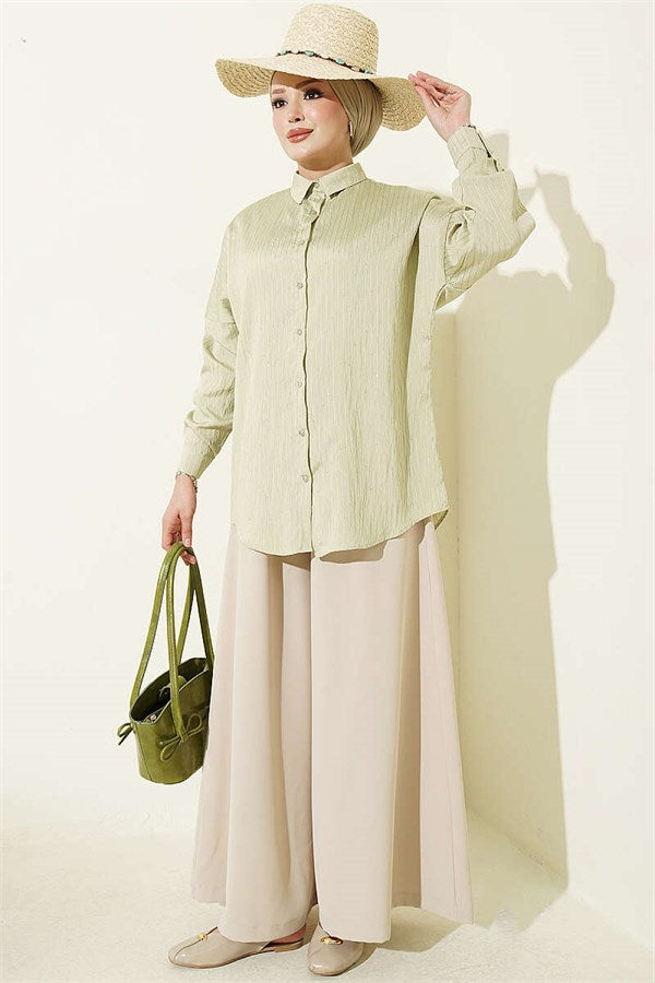 Basic Shirt with Embossed Stripe, Light Green