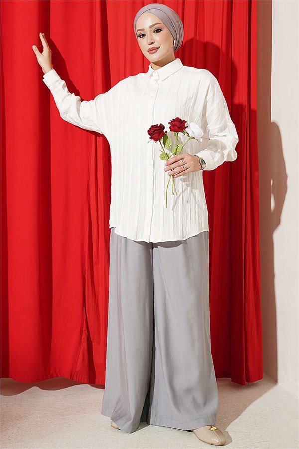 Basic Shirt with Embossed Stripe, Ecru