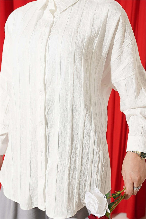 Basic Shirt with Embossed Stripe, Ecru