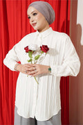 Basic Shirt with Embossed Stripe, Ecru
