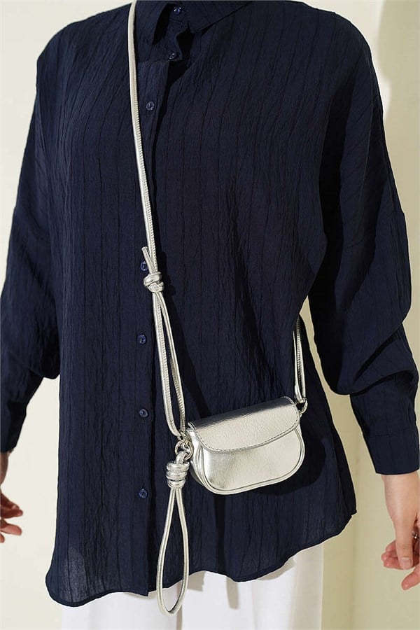 Basic Shirt with Embossed Stripe, Navy Blue
