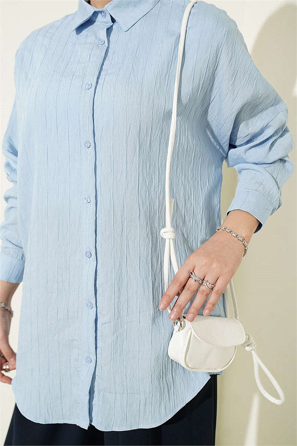 Striped Embossed Basic Shirt Blue