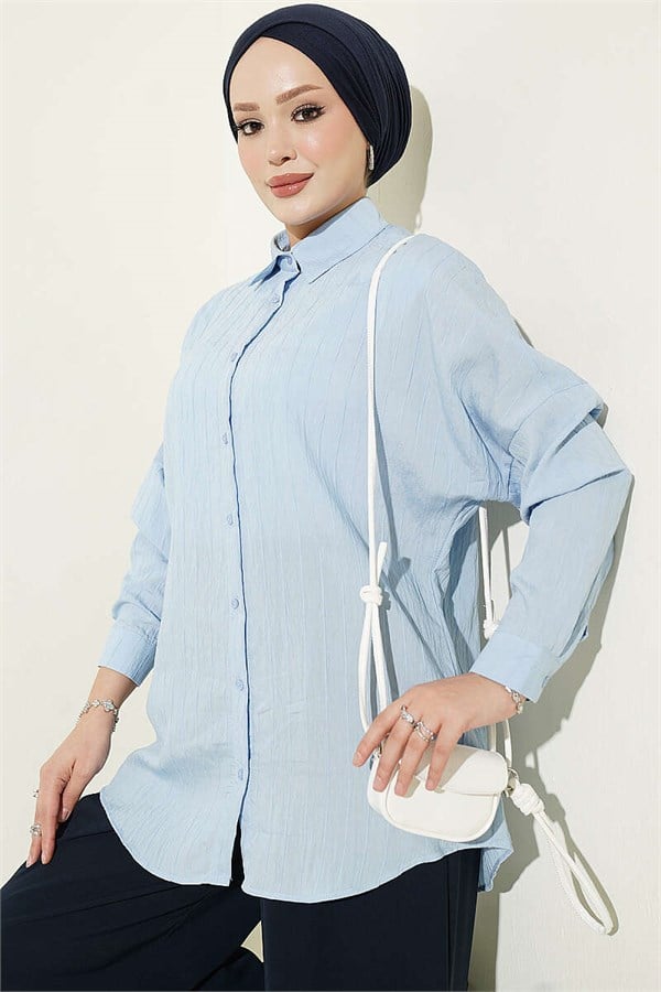 Striped Embossed Basic Shirt Blue