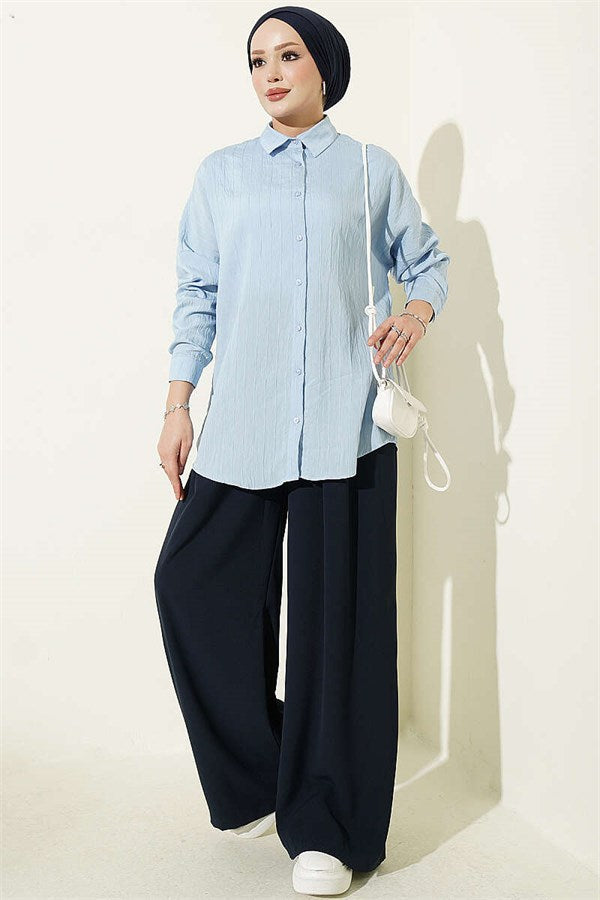 Striped Embossed Basic Shirt Blue
