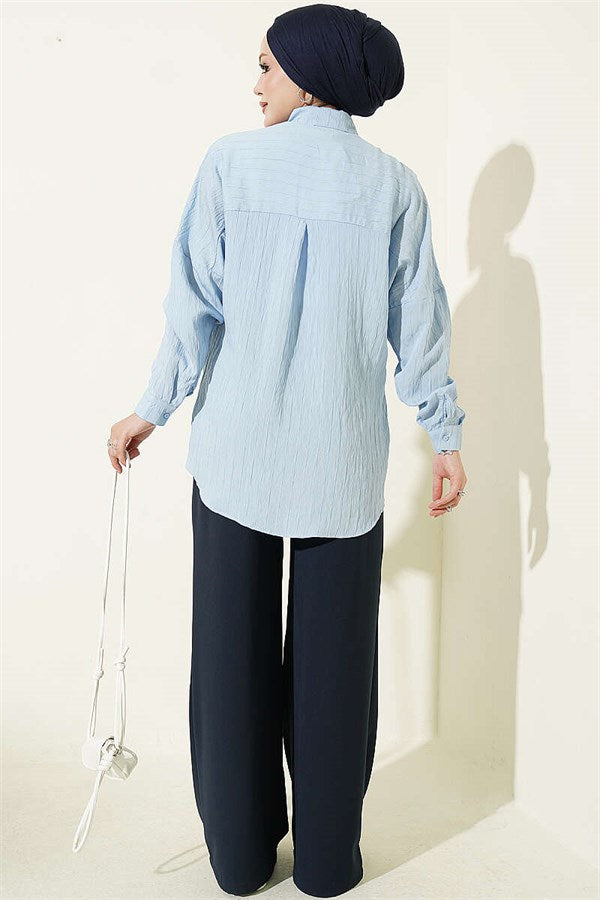 Striped Embossed Basic Shirt Blue