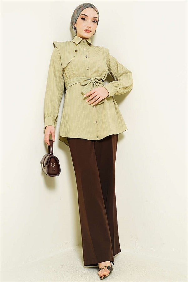 Striped Embossed Stone Button Shirt, Light Green
