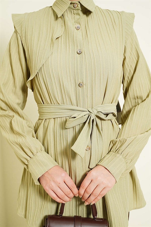 Striped Embossed Stone Button Shirt, Light Green
