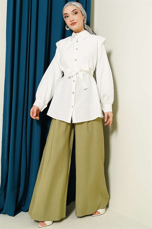 Striped Embossed Stone Button Shirt, Ecru