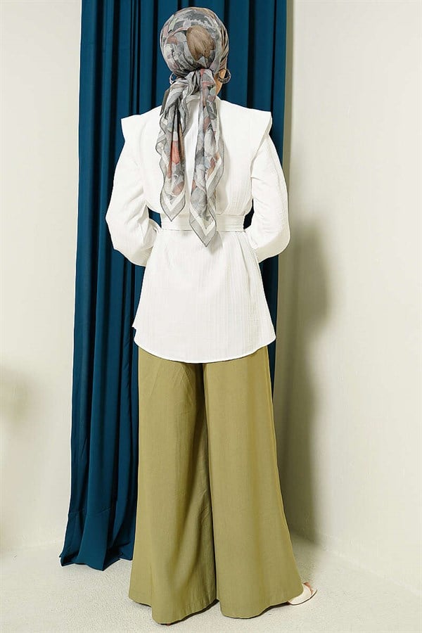 Striped Embossed Stone Button Shirt, Ecru