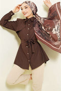 Shirt with Embossed Stone Buttons, Brown